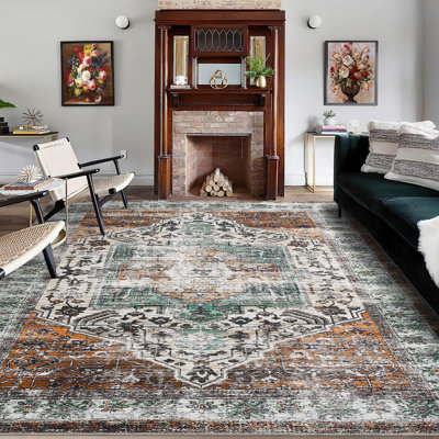 Tapis de couloir coulissant orange et vert Tapis d'intérieur antidérapant