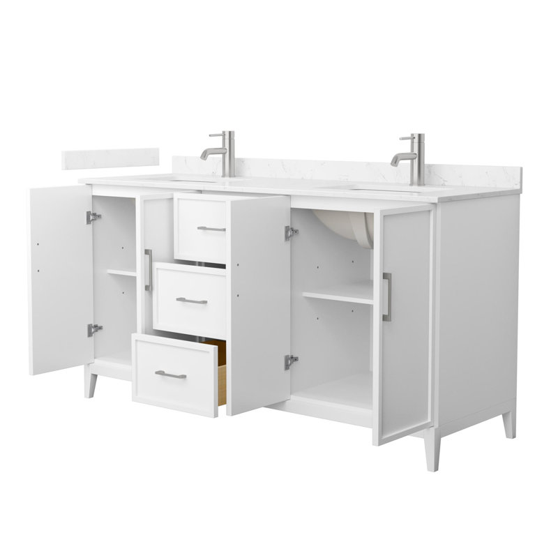 Elan 66'' W Vanity, White, Brushed Nickel, Carrara Cultured Marble