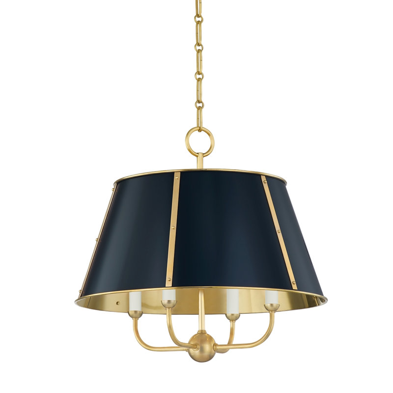 Lustre tambour 4 lumières Cambridge, Laiton vieilli / bleu foncé
