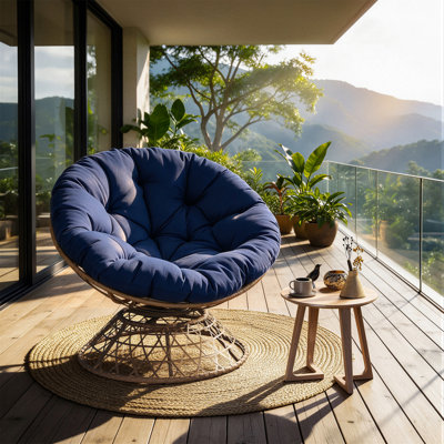 Chaise d'extérieur pivotante à 360 ° en osier Papasan - rotin de qualité supérieure, coussin moelleux et structure durable, fauteuil de lecture surdimensionné