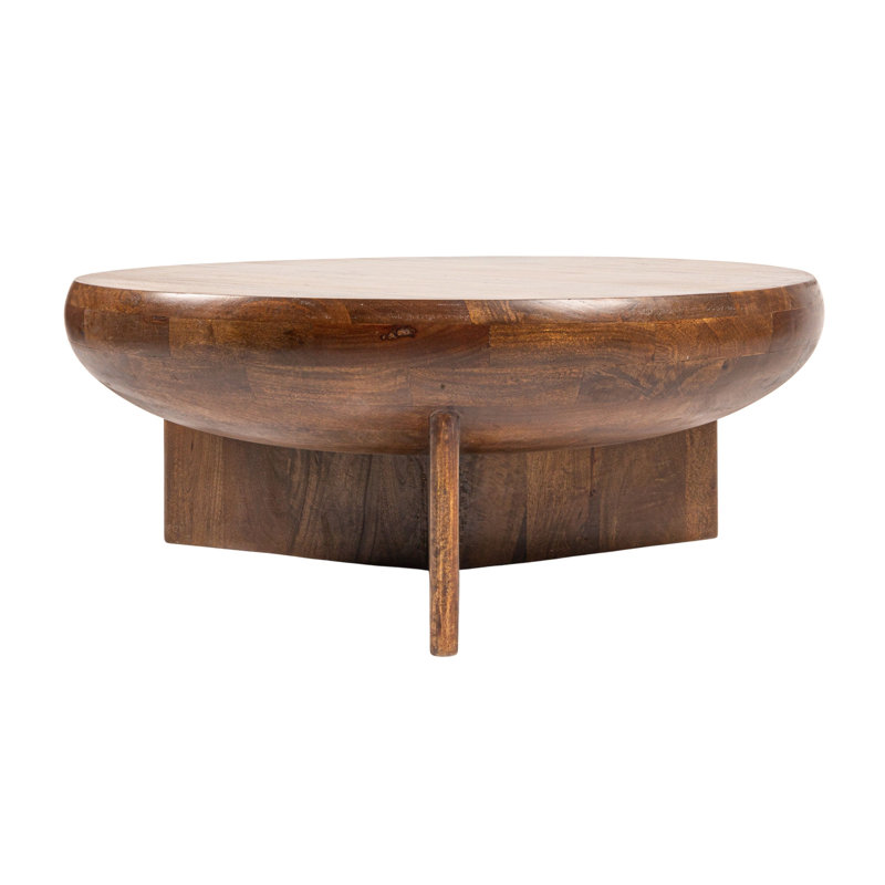 Table basse semi-sphérique en bois de manguier avec pieds solides