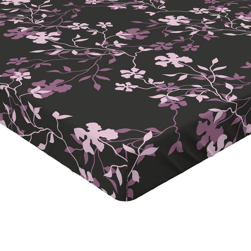 Ambesonne Nature Fitted Sheet Leaves Botanical Style Art, Mauve/Rose/Charcoal Gray Floral, King Fitted Sheet