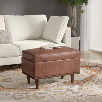 Shiloh 26"W Small Upholstered Vegan Faux Leather Storage Ottoman with Lift Top