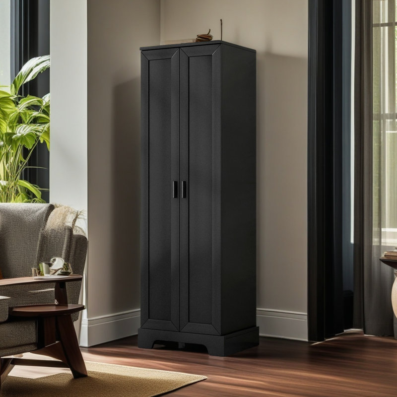 Armoire de rangement avec deux portes pour salle de bain, bureau, tablette réglable, panneau de fibres à densité moyenne, noir