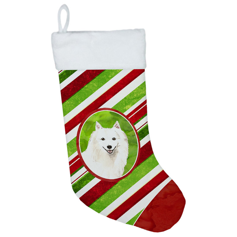 Chaussette de noël à rayures à sucre, Spitz japonais
