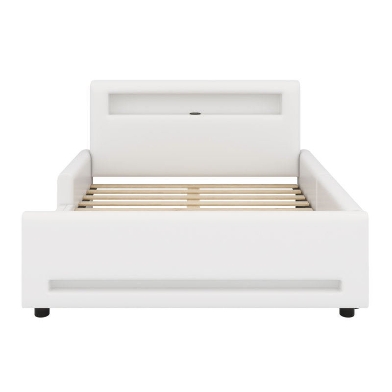 Lit plateforme à technologie de pointe avec rangement, charge USB et lumières DEL, Blanc