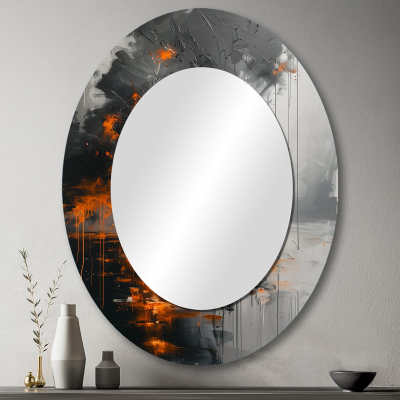 Grey Orange Winter Oil Offshore Plateform - Modern Oval Wall Mirror, 43" x 33"