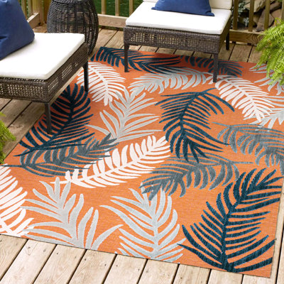 Kleon High-Low Tropical Palm Orange/Navy/Ivory Indoor/Outdoor Rug