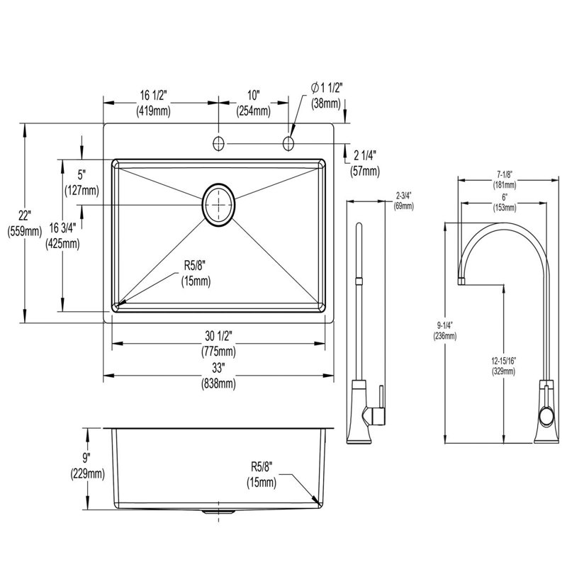 Elkay Crosstown 18 Gauge Stainless Steel 33" X 22" X 9", Single Bowl Dual Mount Sink Kit With Filtered Beverage Faucet