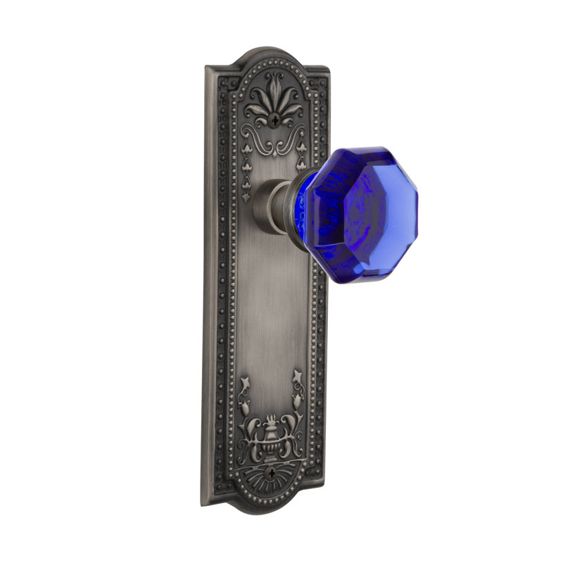 Plaque Meadows avec bouton de porte Waldorf Cobalt, Étain antique, 2 3/4 po