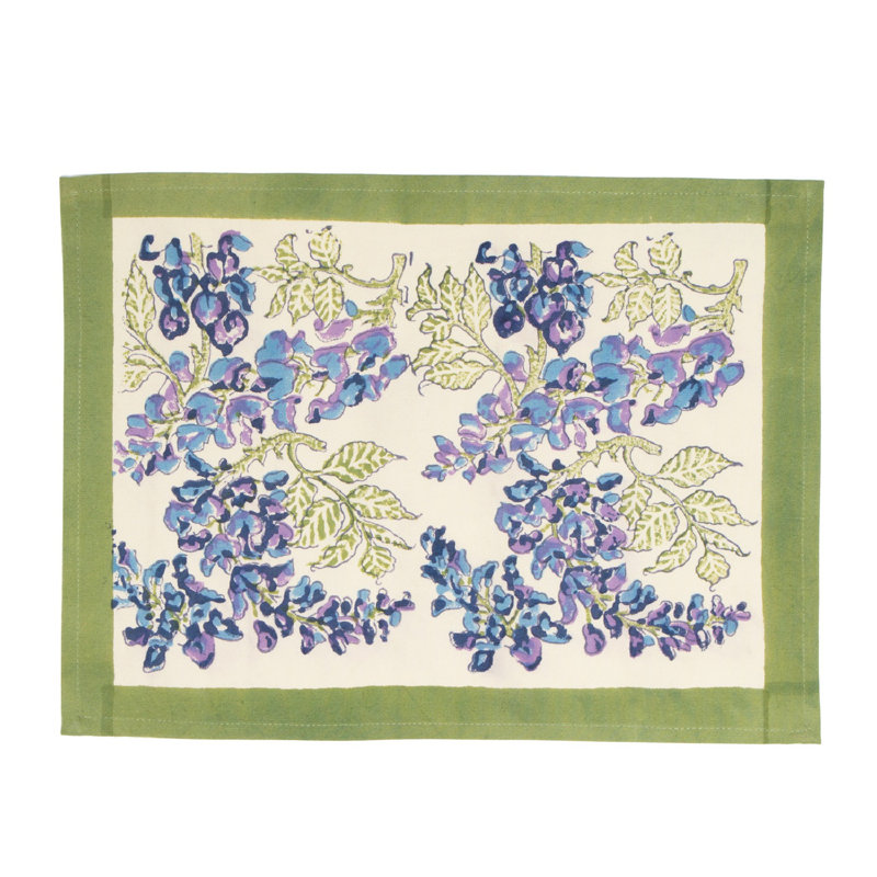 Wisteria 100% Cotton Floral Rectangle Placemat, Blue/Green
