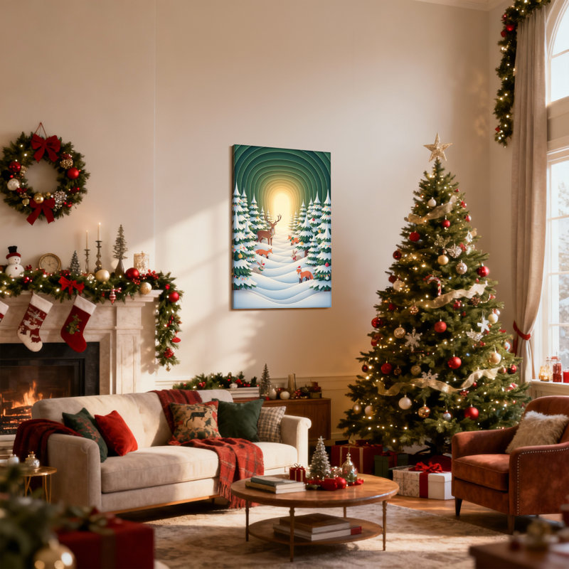Ensemble de 3 reproductions d'art sur toile de Noël, neige, cerf, renard, arbres, neige, lumière, H 18 po x l 12 po