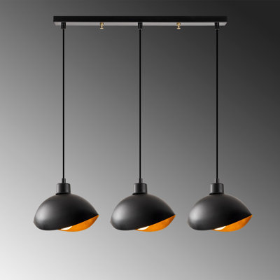 Lustre moderne noir, structure industrielle en métal, 44,3 x 5,9 pouces | Hauteur: 44,1 pouces, douille E27 (3 x 40 W maximum) | Design scandinave élégant, parfait pour le salon et la salle à manger, élégant et durable