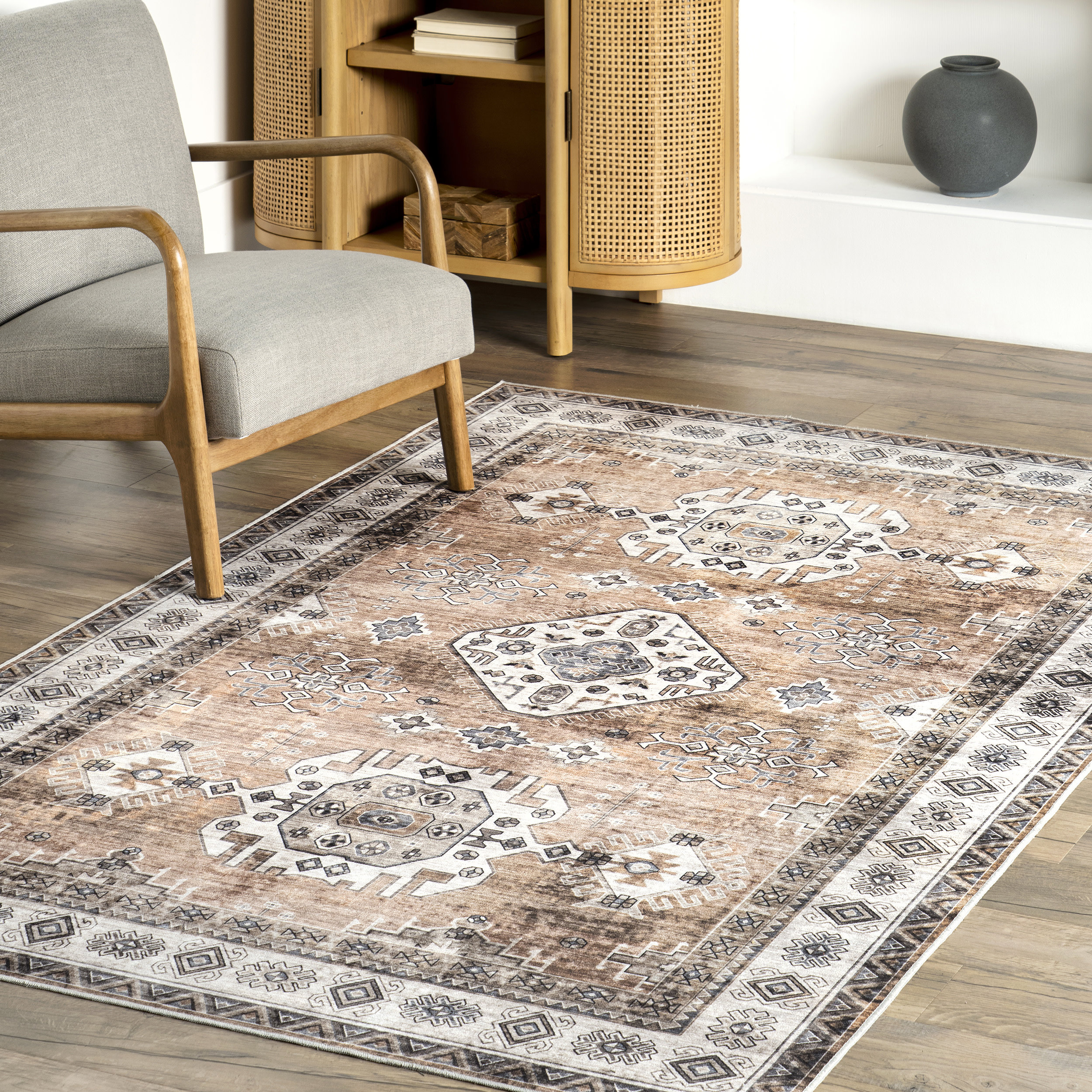 Washable Area Rug, Boho Persian Rug Stain & Water Resistant