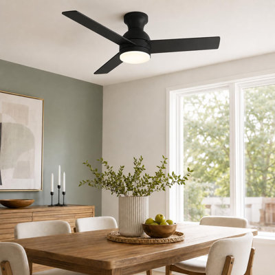 42-Inch Low-Profile LED Ceiling Fan with Remote, 3 Quiet Composite Wood Blades, Dimmable Light & Reversible Motor for Bedroom Living Room Patio - Black