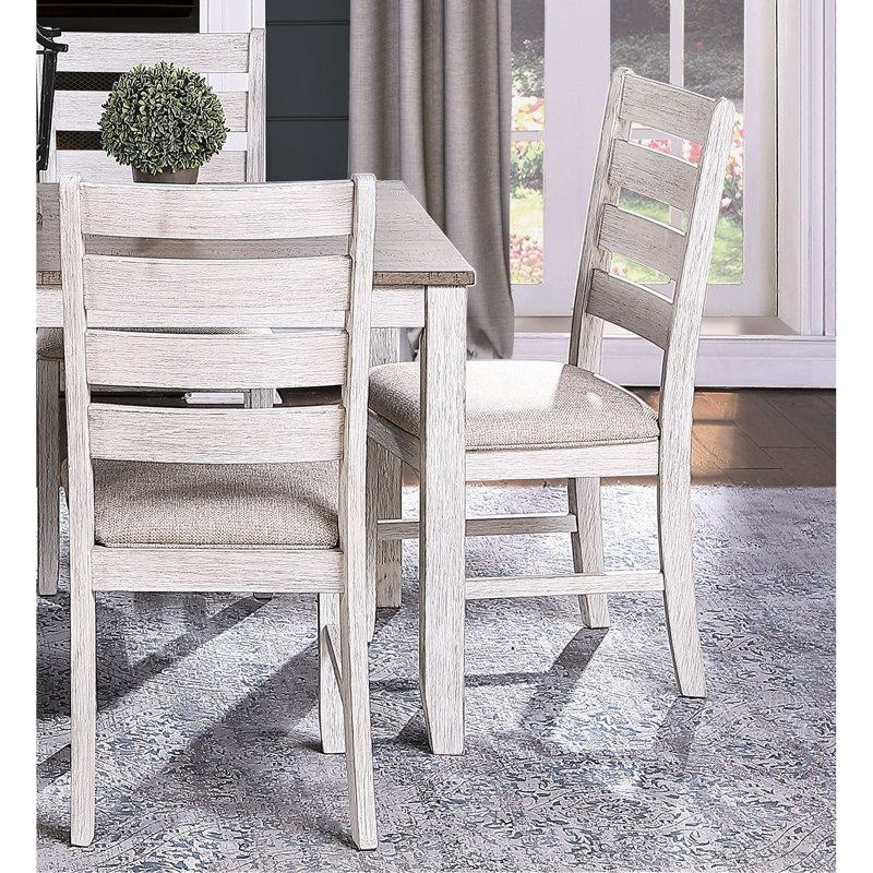 Ensemble de salle à manger 5 pièces - Table rectangulaire en bois et 4 chaises en tissu gris / blanc / brun