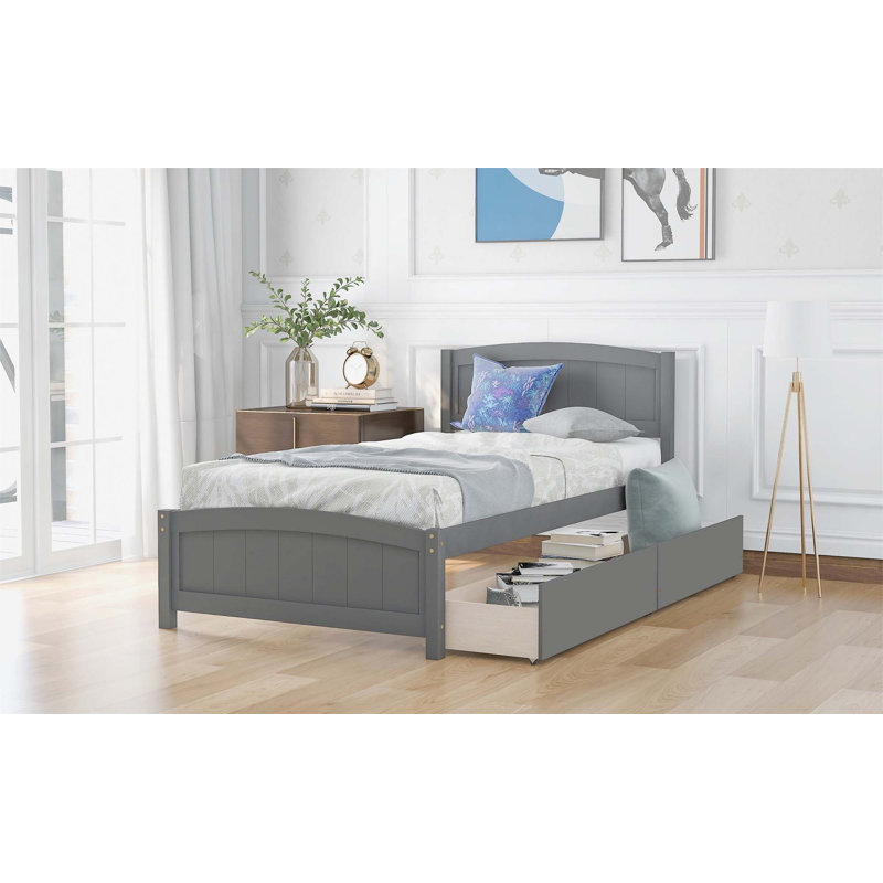 Lit plateforme simple avec deux tiroirs, Gray