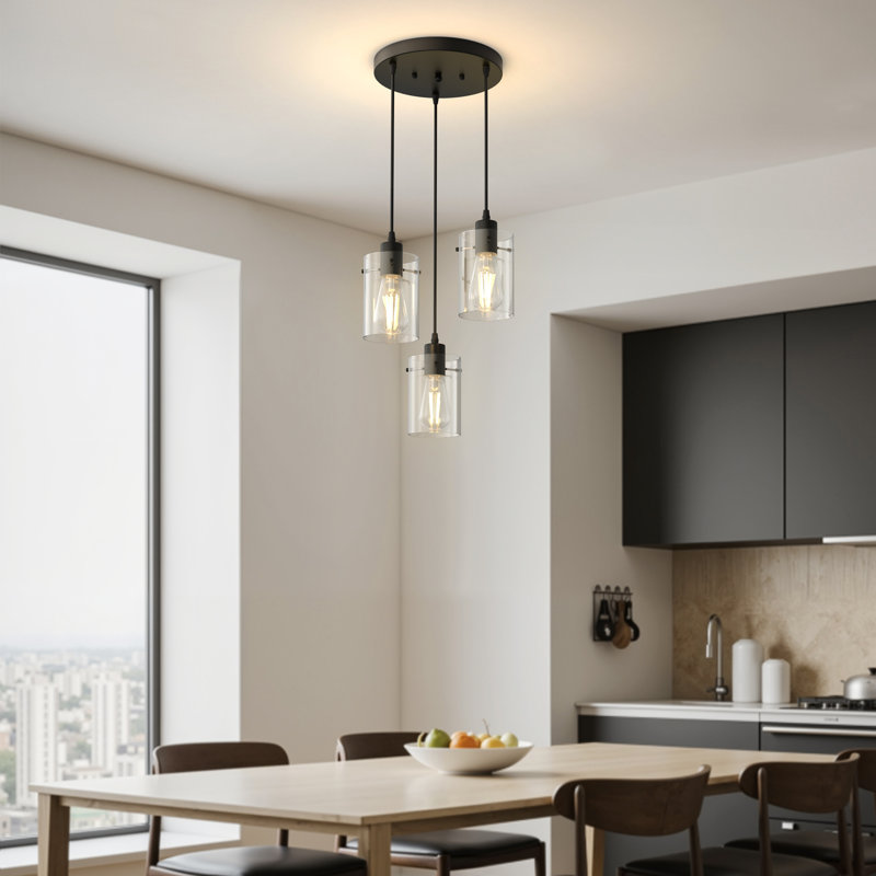3 - Light Dimmable Linear Cylinder Kitchen Island Pendant