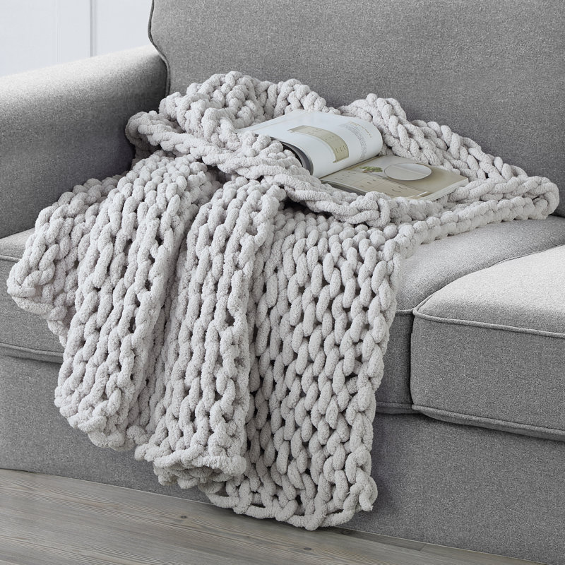 Jeté moelleux en chenille Kathy Ireland, Gris clair