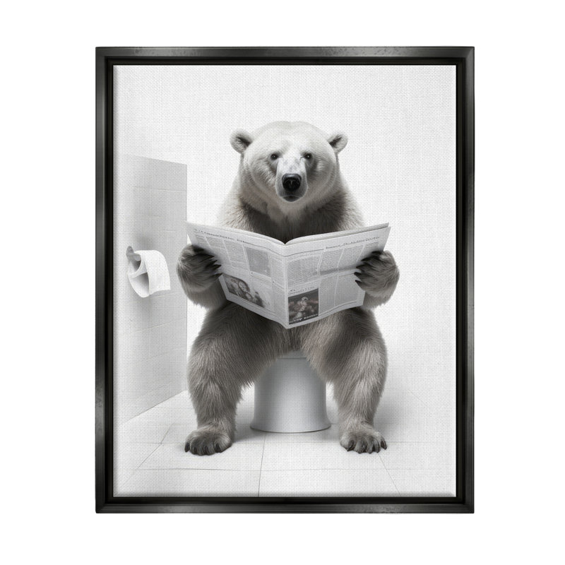 Ours lisant un journal encadré sur toile par Lazar Studio, Cadre flottant noir de jais, H 21 po x l 17 po x P 1,7 po