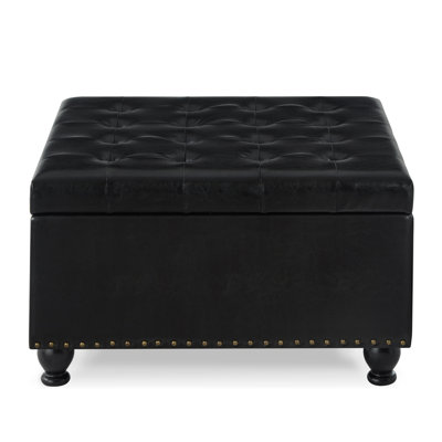 Large square storage ottoman with wooden legs, Upholstered button tufted coffee table