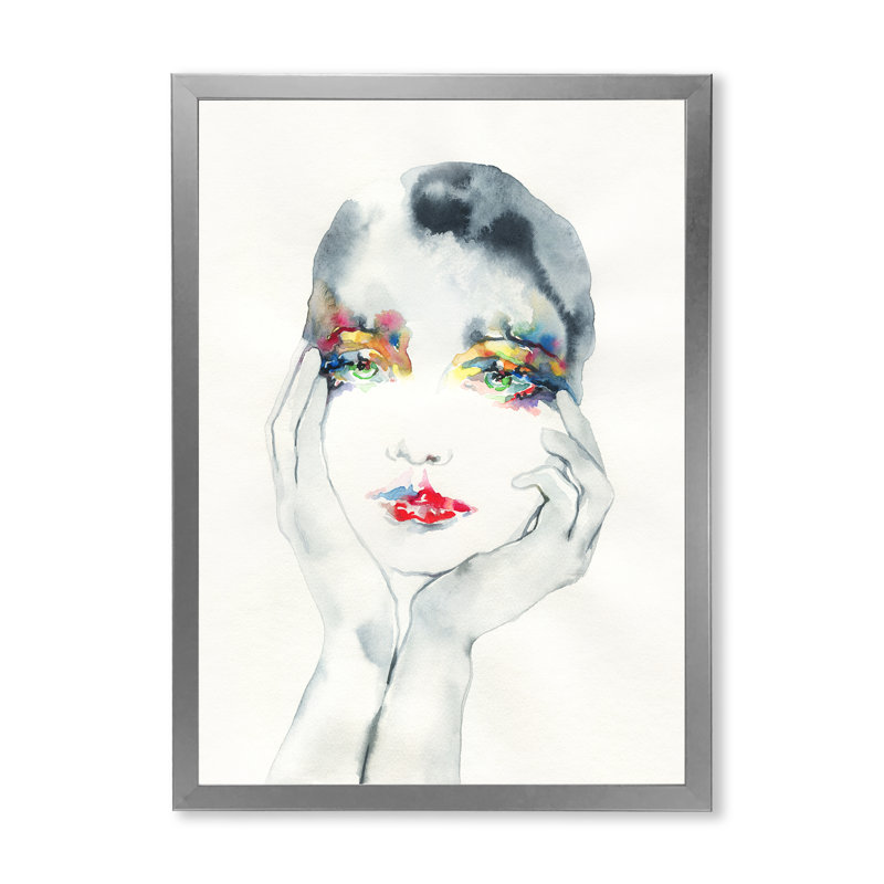 Portrait rétro d'une femme avec des lèvres rouges II - œuvre d'art sur toile glamour, Cadre photo argenté