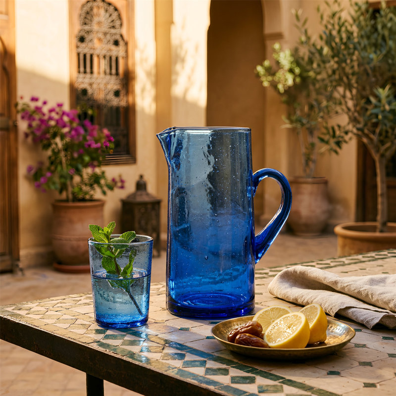 Nicola Spring Jebel Recycled Glass Pitcher Jug, Blue