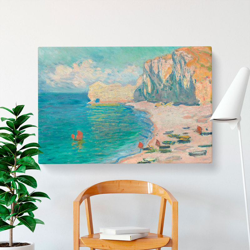 Beach and the Falaise D'amont by Claude Monet - Wrapped Canvas Painting, 50cm H x 76cm W x 3cm D