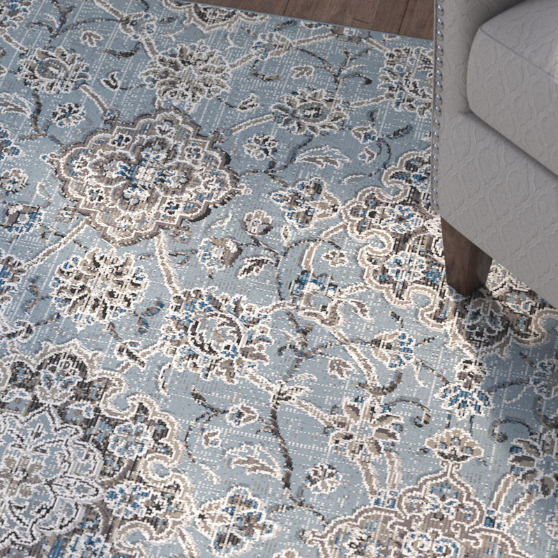 Tapis bleu/taupe area Carnbore, Rectangle 3 pi 6 po x 5 pi 6 po