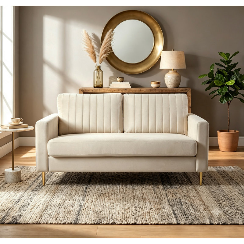 Manistee 2 Seater Velvet Sofa, Beige