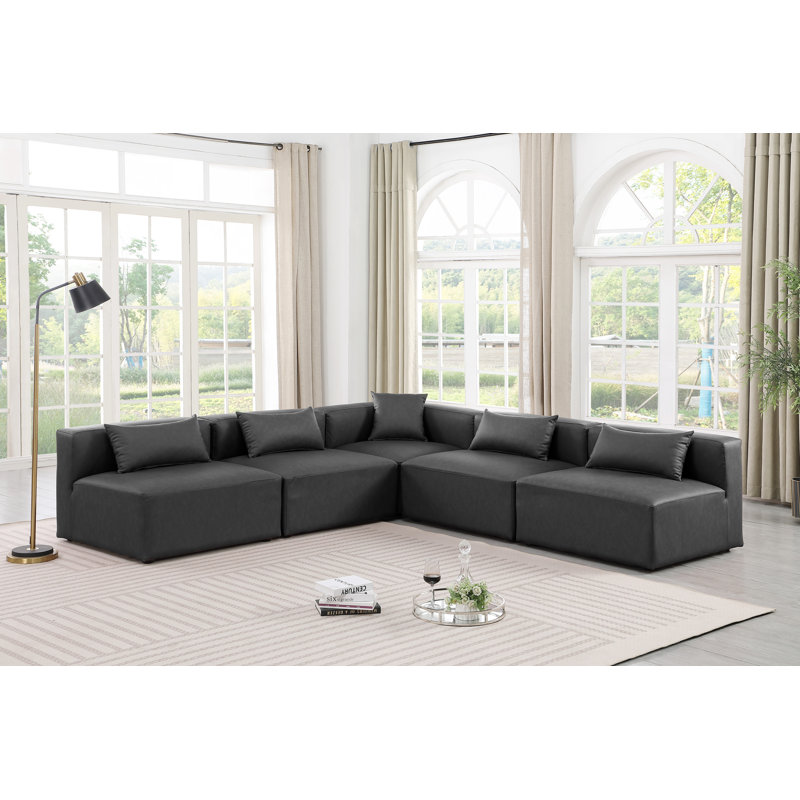 Canapé modulaire en similicuir 5 pièces Ivion, Gris anthracite en cuir végétalien