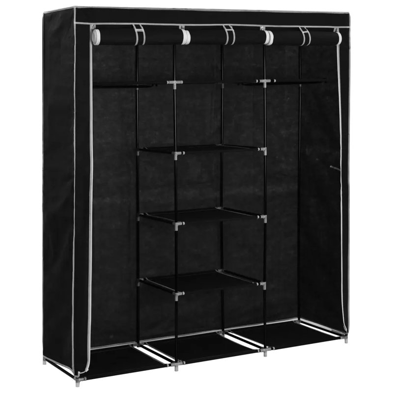 3 Door Fabric Wardrobe, Black