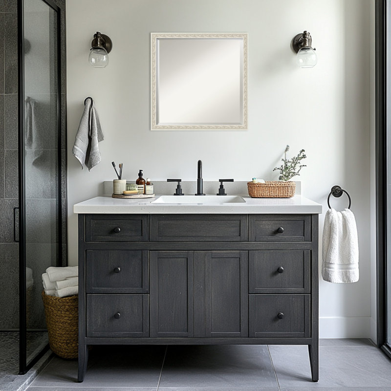 Miroir mural de salle de bain Bethany, 22 po x 22 po, Argent argent