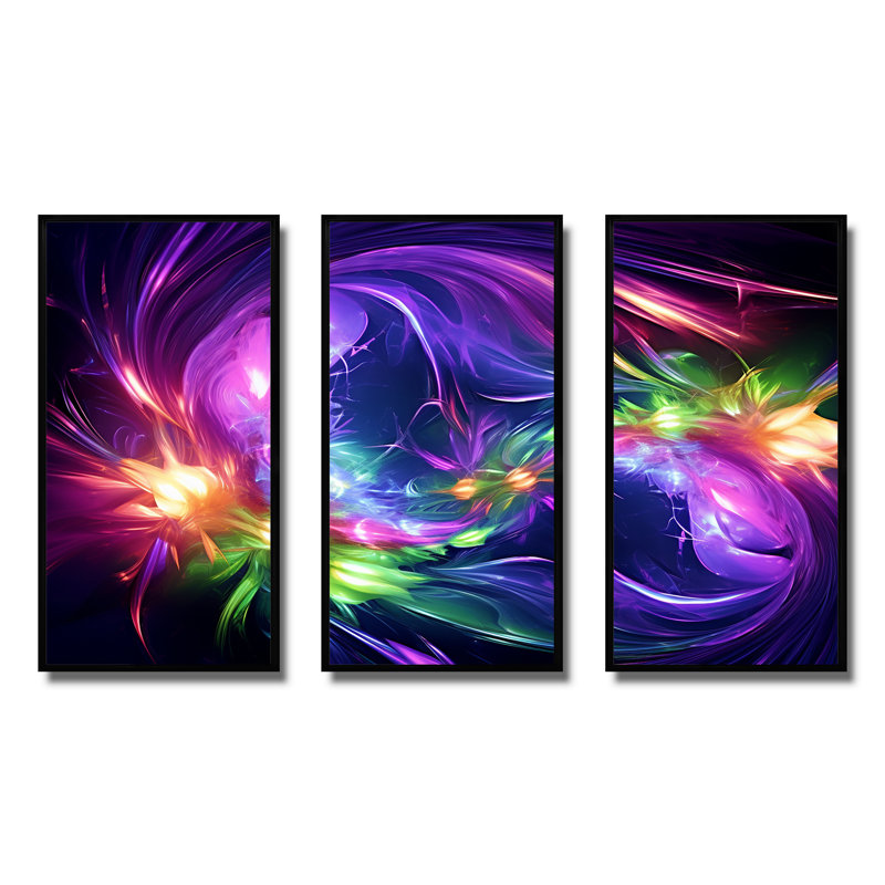 Mauve et vert fractal Fusion III - impression d'art mural fractal, Cadre flottant noir, H 40 po x l 61 po x P 1 po