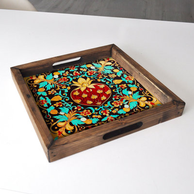 Elegant Solid Wood Tray, 13.8 x 13.8 x 1.6 inches | 100% Solid Wood with UV Printed MDF (0.2 inches Thick) | Perfect for Serving, Home Décor, and Organizing | Durable and Stylish Design for Any Occasion