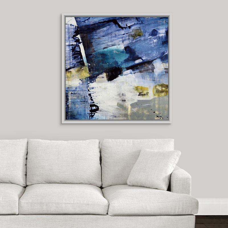 « new light », peinture sur toile, H 37,7 po x l 37,7 po x P 1,75 po, Cadre flottant blanc