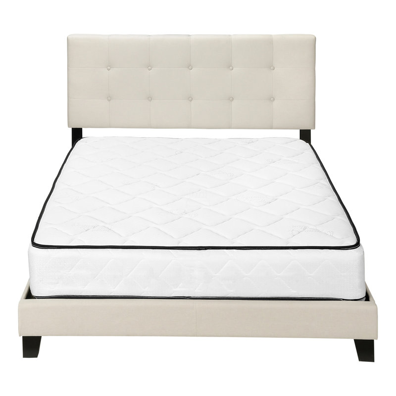Bed, Queen Size, Bedroom, Upholstered, Linen Look, Black Wood Legs