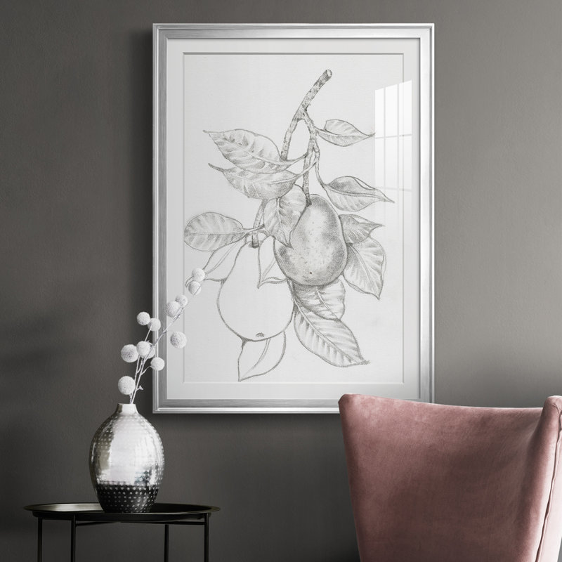 Branche de fruits III - reproduction de cadre photo, Cadre argenté, H 36,5 po x l 26,5 po x P 1 po