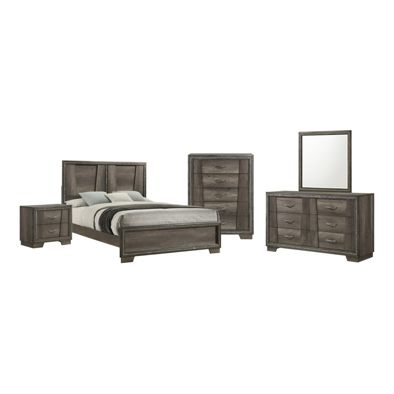 Ensemble de chambre à coucher Arichabala, 5 pièces : lit, table de chevet, commode, miroir, Grand