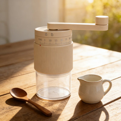 Moulin à café manuel avec meules en céramique, réglages de mouture réglables pour espresso et presse française, conception portable et compacte avec poignée amovible