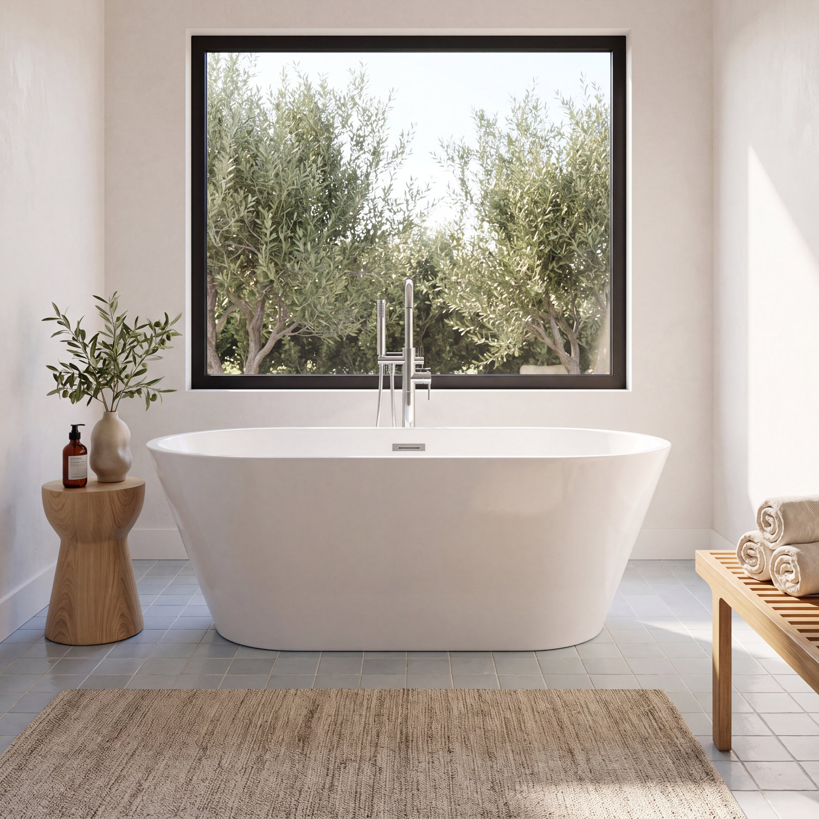 Iris 54" Freestanding Soaking Acrylic Bathtub, White/Matte Black