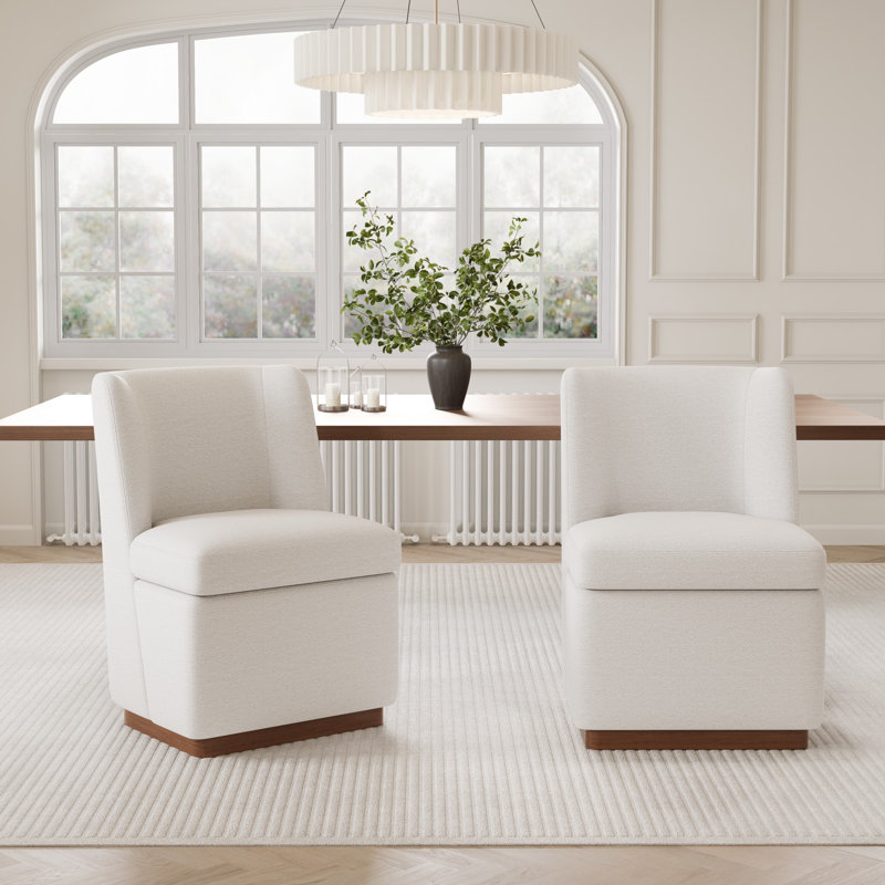 Oversized Upholstered Back Dining Chair, Extra Wide Boucle Fabric Parsons Kitchen Chair, Wingback Side Chair With Wood Base