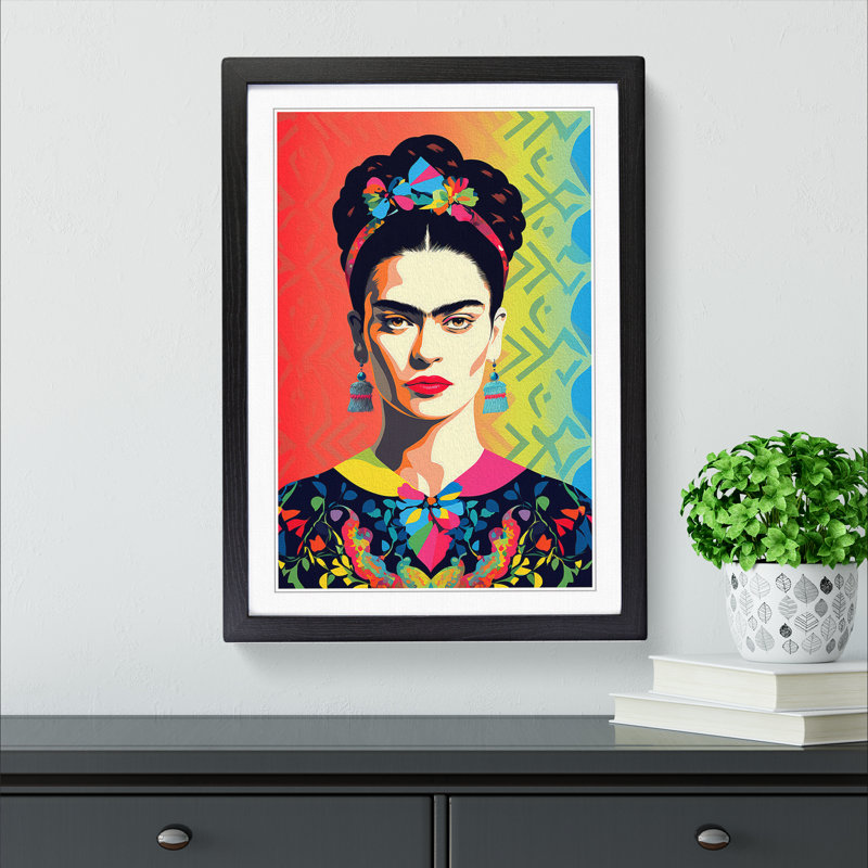 Frida Kahlo Op - Single Picture Frame Print on Wood, Black Framed, 34cm H x 25cm W