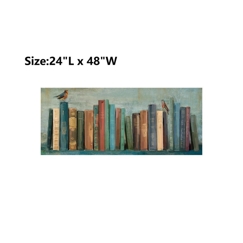 Bibliothèque avec thème livres et oiseaux, art mural non encadré, 48 x 24
