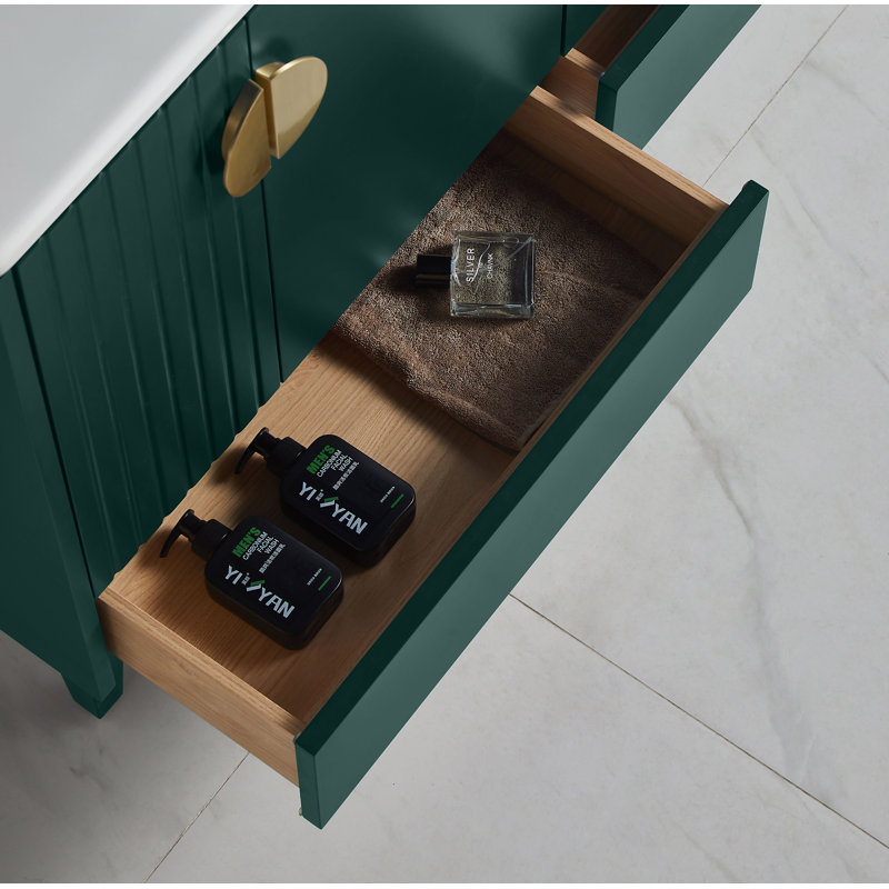 Ensemble de meuble-lavabo double 47 po Saimah, Laiton satiné, Vert