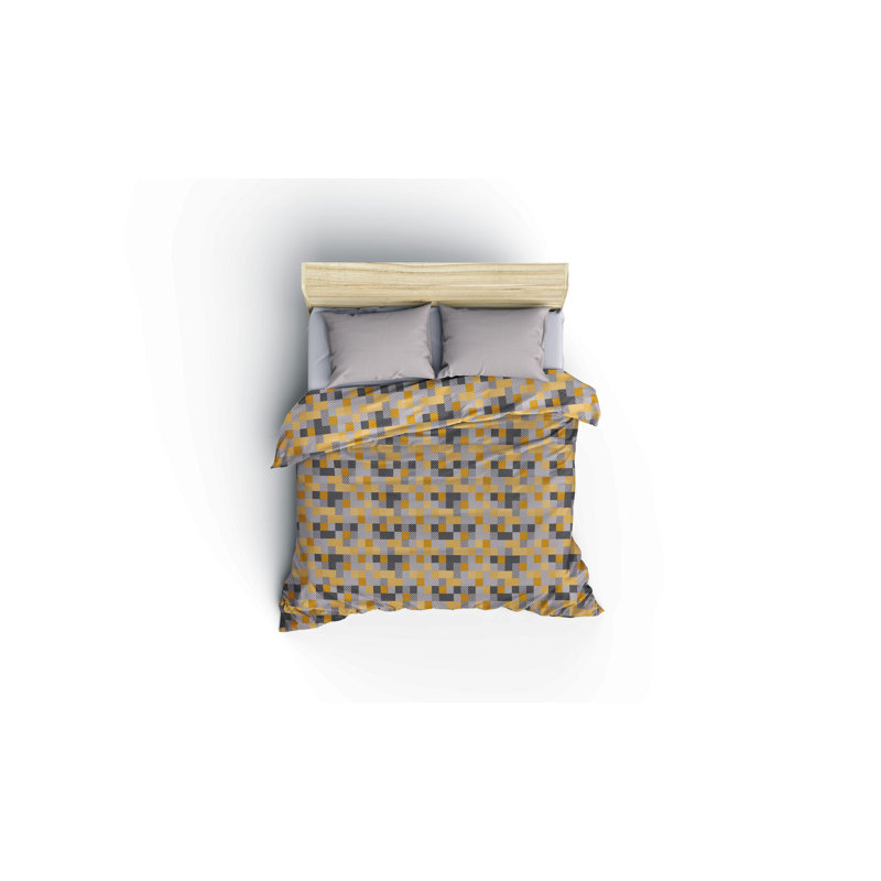 XXL Cotton Ranforce Quilt Cover Set, 61 x 87, Yellow & Grey with Black Accents | 100% Soft Cotton, 145 Thread Count | Includes 1 Pillowcase (31.5 x 31.5) | Machine Washable, Stylish Pigment Printing, Button Closure