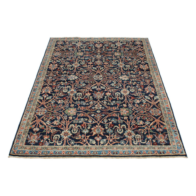 Tapis traditionnel bleu marine et multicolore 4 x 6