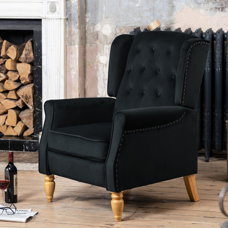 Ailith 70cm Wide Velvet Wing Chair Recliner, Black