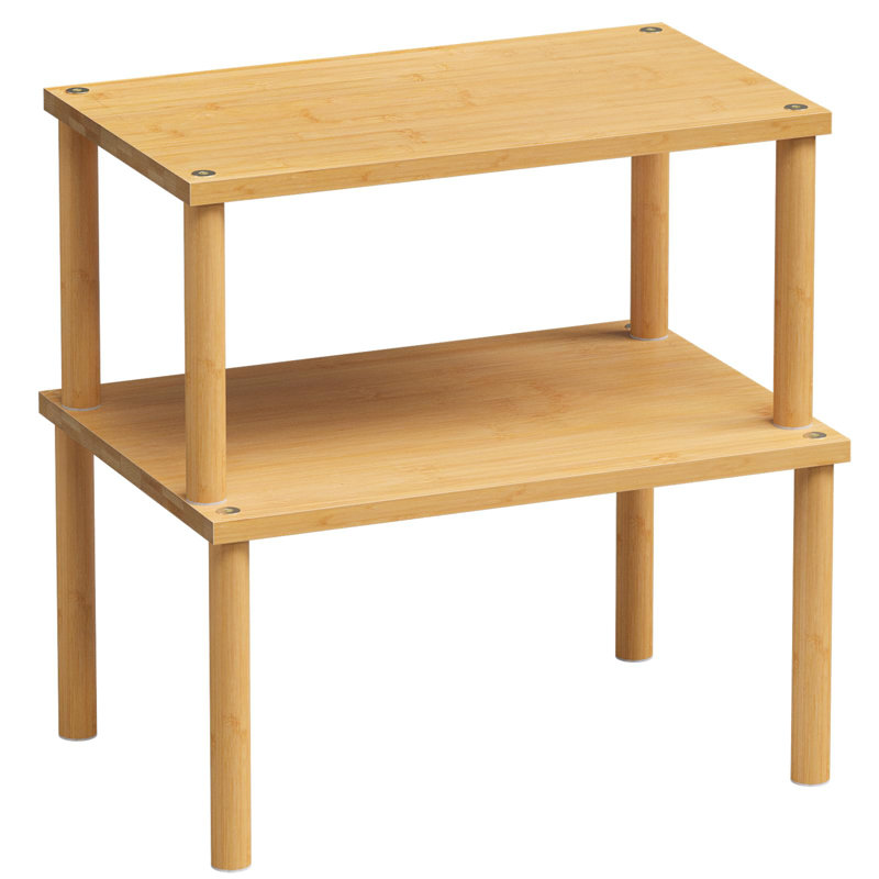 Tablette de rangement d'armoire (ensemble de 2), tablettes de comptoir de cuisine, comptoir à épices empilable en bambou (moyen)