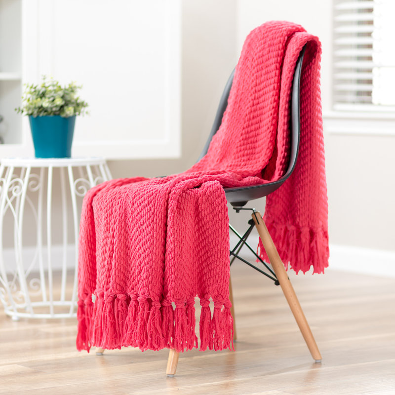 Textured Knitted Throw, 65" W x 50 L, Azalea